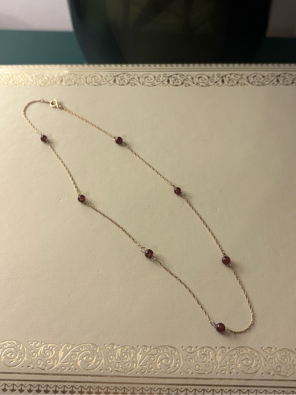 Vintage 14k gold necklace with Deep Red Beads